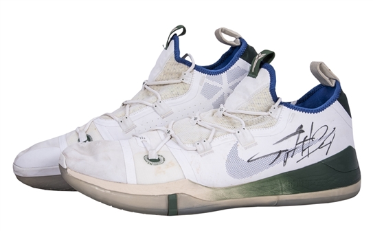 2018-19 Giannis Antetokounmpo Game Used & Signed Nike Kobe Ad Exodus Sneakers From 1st MVP Season - Photo Matched To 11 Games - 249 Points, 154 Rebounds & 61 Assists (MeiGray, Resolution & Beckett)